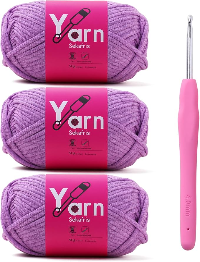 Crochet Yarn with Cotton Yarn for Crocheting - Crochet Knitting Yarn for Beginners with Easy-to-See Stitches - Yarn for Crocheting - Parfait Chunky Yarn -Cotton-Nylon Blend (Pale Purple)