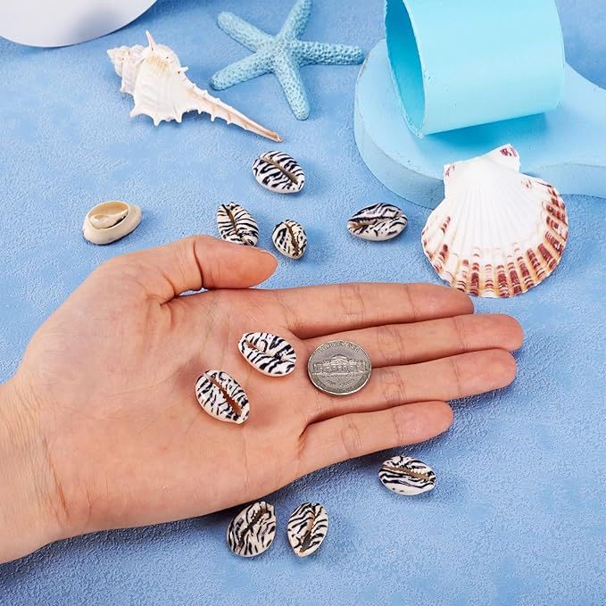 Cheriswelry 10pcs Zebra-Stripe Cowrie Shell Beads 1821mm for DIY Craft Earring Bracelet Necklace
