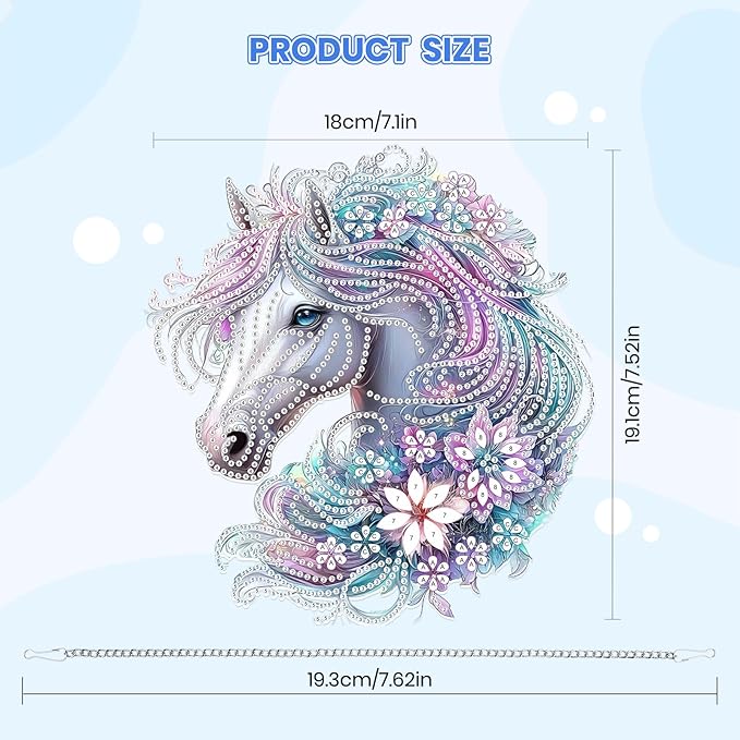 MOGTAA Horse Diamond Art Hanging Pendant Kits, 5D Special Shape Diamond Art Kits for Adults, Crystal Rhinestones Flowers Diamond Painting Gem Art for Home Wall Garden Window Decor