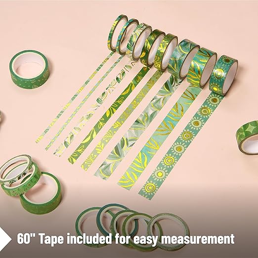 Mr. Pen- Washi Tape Set, 21 Rolls, Greenery Summer Design, Decorative Tapes With Tape Measure for Journaling, Scrapbooking, and Crafts