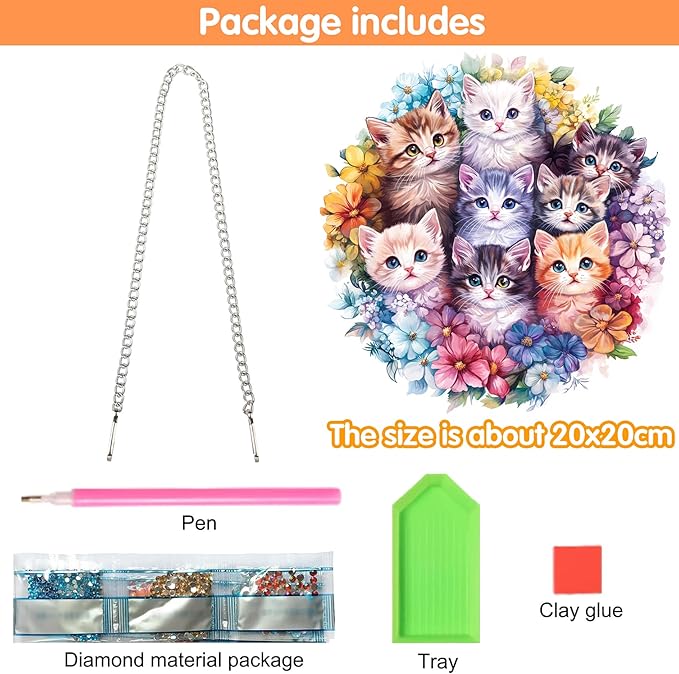 Zariocy Hanging Diamond Art Ornament Cats Kits for Adults – Special Crystal Double Sided Pendant, DIY Animal Diamond Painting Acrylic Board Window Pendants Home Garden Wall Hanging Decor 8x8 inch