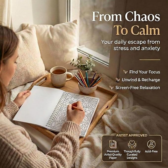 Adult Coloring Book for Women - Mandala and Flowers Designs - Stress Relief & Relaxation – Thick Paper Perforated Pages, Large A4 Format (40 Designs)