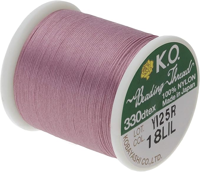 KO Nylon Beading Thread, Lilac Color, Japanese Pre-Waxed 100% Nylon, 330TEX, Tangle Resistant Knotting Cords, 50m /55 yds Spool, Use for Seed Bead Projects, Loom Work & Bead Weaving