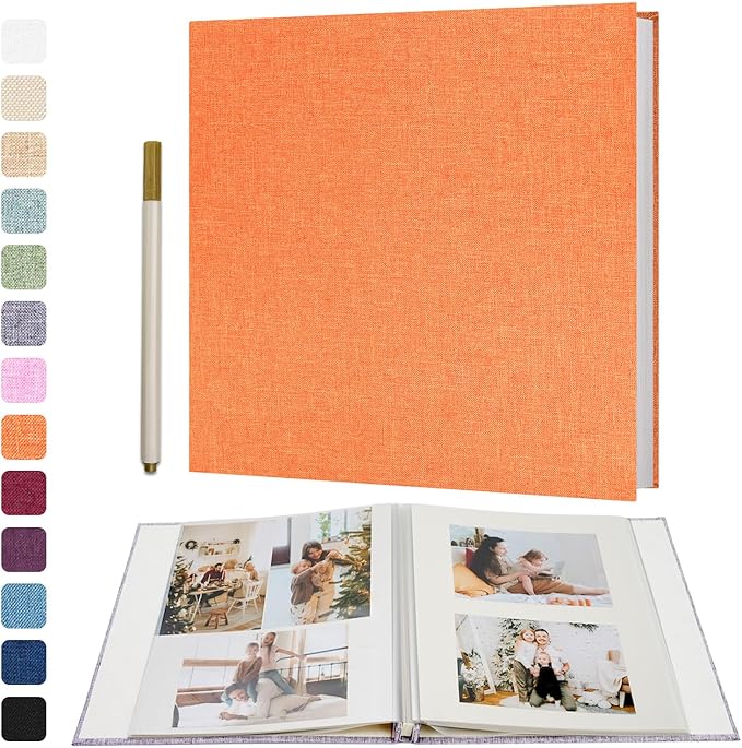 Vienrose Large Photo Album Self Adhesive for 4x6 8x10 10x12 Pictures Scrapbook Album DIY Scrap Book 40 Sticky Pages with A Metallic Pen 13"x12.6"40 Pages Orange