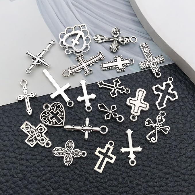 WOCRAFT 60pcs Antique Silver Cross Bracelet Charms for Jewelry Making Sets DIY Necklace Bracelet Keychain Crafting Charms Kit Craft Supplies (SN905)