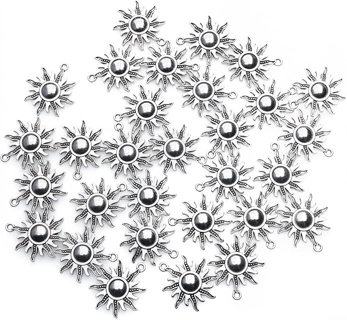 30 Pcs Sun Charms Metal Vintage Celestial Pendants Beads for Jewelry Making Kit Finding Supplies Bracelets Necklace Earring Key Chain DIY Crafting Project
