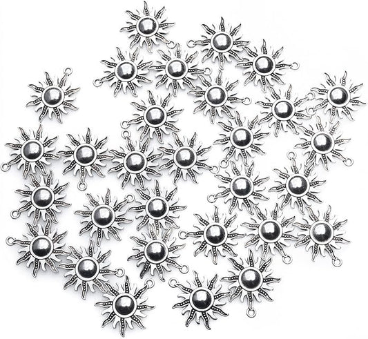 30 Pcs Sun Charms Metal Vintage Celestial Pendants Beads for Jewelry Making Kit Finding Supplies Bracelets Necklace Earring Key Chain DIY Crafting Project