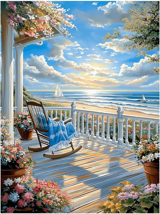 Landscape Paint by Numbers for Adult, Paint by Numbers Kit for Adults Beginners, DIY Beach Acrylic Painting on Canvas for Home Wall Art Decor 16x20Inch