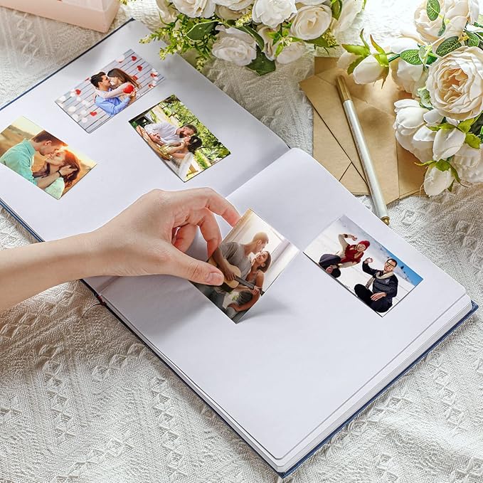 Colarr Hardcover Couples Scrapbook 144 Pages 8.7 x 8.7" Valentine Couples Photo Album Scrapbook Journal for 1 Year Wedding Memory Anniversary Photo Book Gift with 2 Markers(Navy Blue,the Story of Us)