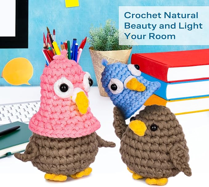 Crochetta Crochet Kit for Beginners, Crochet Kit w Step-by-Step Video Tutorials, Crochet Starter Kit Learn to Crochet Kits for Adults Kids Beginners, Jumbo 2 Penguins Familly (40%+ Yarn Content)