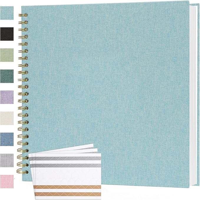 Scrapbook Photo Album 12x12 Inches 80 Pages Hardcover Kraft Paper Linen Cover Scrap Book Memory Book DIY Scrapbook Albums for Wedding Baby Boyfriend Travel Anniversary Family, LightBlue