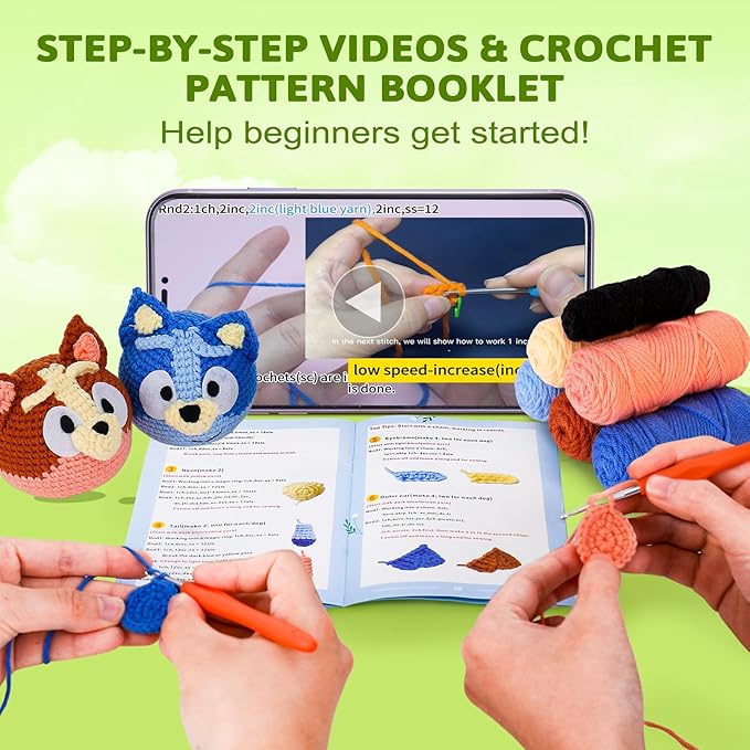 Acehochen Crochet Kit for Beginners, Beginner Crochet Kit for Adults with Step-by-Step Video Tutorials, Crochet Animal Kits Knitting Supplies (2 Pack)