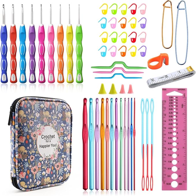 KOKNIT Professional Crochet Kit,9 Crochet Hooks Ergonomic Soft Grip,14 Aluminum Full Crochet Hooks Set with Case Include Crochet Accessories and Supplies