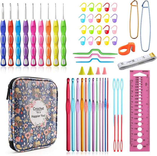 KOKNIT Professional Crochet Kit,9 Crochet Hooks Ergonomic Soft Grip,14 Aluminum Full Crochet Hooks Set with Case Include Crochet Accessories and Supplies