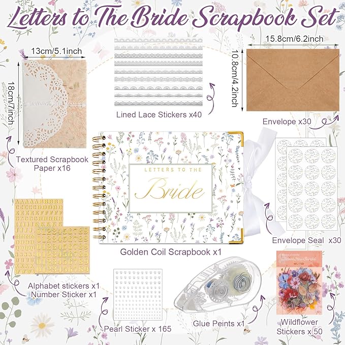Humyoun Wedding Guest Book Letters to The Bride Scrapbook Wedding Memory Book Bridal DIY Blank Paper Scrapbook Photo Album Guest Sign with Pearl Stickers(8.5 x 7 Inch,Wildflower,Colorful)
