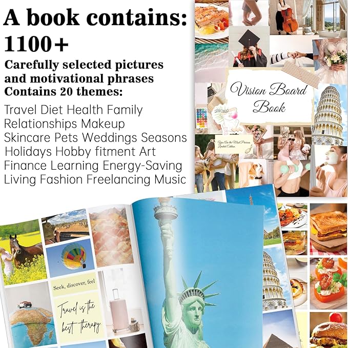 ANERZA 1100+ Vision Board Book, Vision Board Supplies for Women, Vision Board Clip Art Book, Vision Board Pictures and Quotes, Scrapbook Kit and Collage Book Magazines, Inspire and Create Life Goals