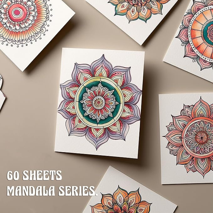 TIEFOSSI Relaxing Coloring Book, for Adults to Relax and Relieve Anxiety,160 GSM 60 Original Tearable Mandala Patterns Designs, Gift for Adult Women Men