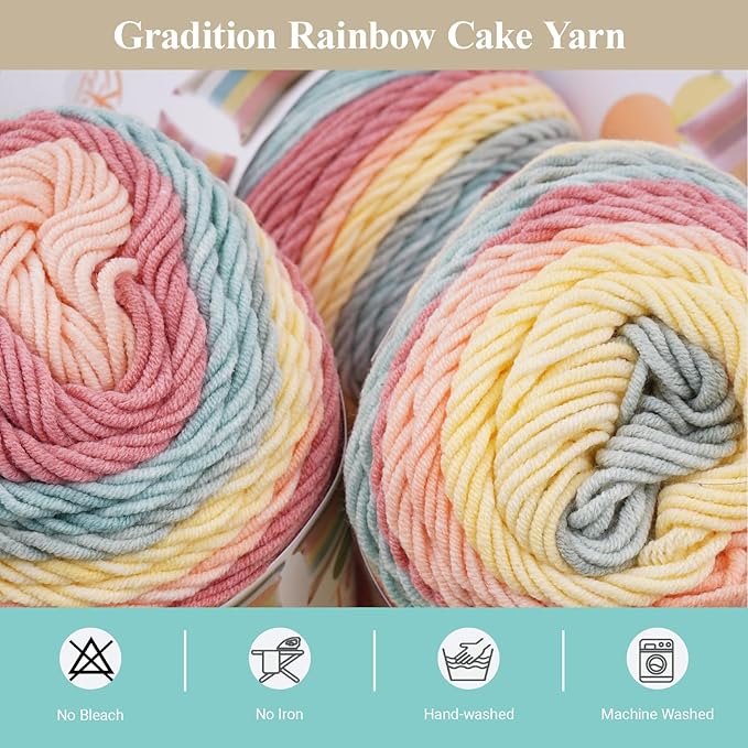 Ombre Cake Yarn for Crocheting 4PCS Gradient Yarn Cake-4x100g 45% Cotton 55% Acrylic Rainbow Cotton Yarn for Knitting,Shawls,Blankets,Scarves,Garments(Candy Color)