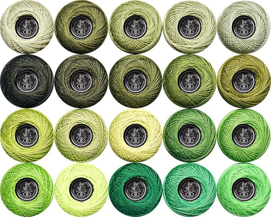Soft 20 Colors Classic Crochet Thread 20 Pack,100% Cotton (Avocado Green-701-524)