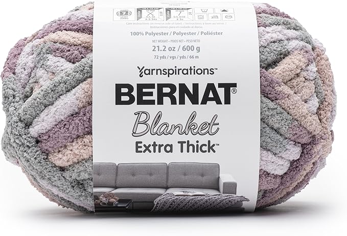 Bernat Blanket Extra Thick Purple Smoke Yarn - 1 Pack of 21.12oz/598.74g - 100% Polyester - #7 Jumbo - 72 Yards - Chunky Yarn for Hand Knitting, Crocheting, Crafts & Amigurumi