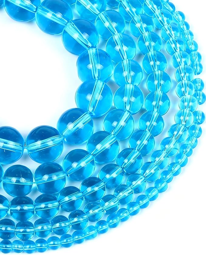 8mm Glass Beads 46PCS Glass Beads for Jewelry Making Charm Round Loose Bead for Bracelet Making Kit (Lake Blue Glass)