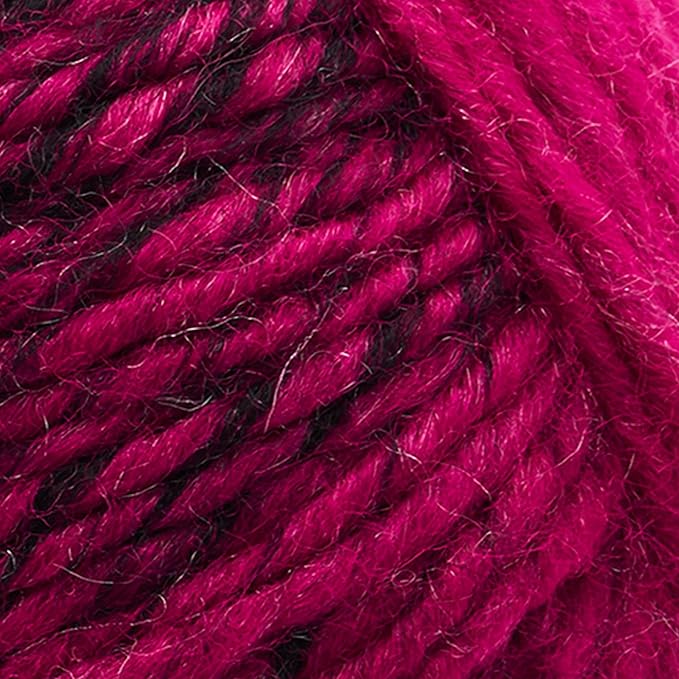 (1 Skein) Lion Brand Yarn Scarfie Bulky Yarn, Black/Hot Pink