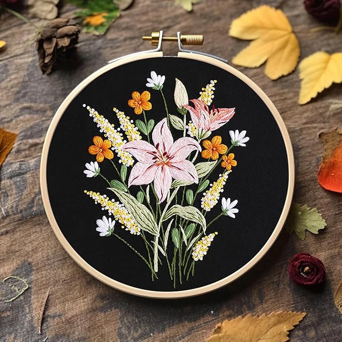 COCOMOX Full-Blown Flowers Embroidery Kit for Beginners, 3 Sets Floral Hand Craft Embroidery Kits,DIY Needlepoint Cross Stitch, Easy to Follow with Video Instructions