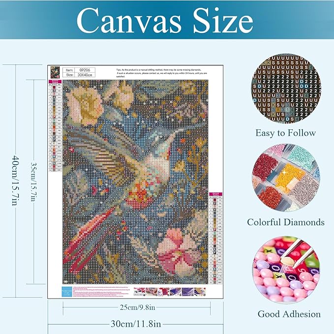 Gemozaic Hummingbird Diamond Painting Kits for Adults, Diamond Art Kits for Adults, Gem Painting Kit for Adult for Gift Home Wall Decor, 12x16 Inch