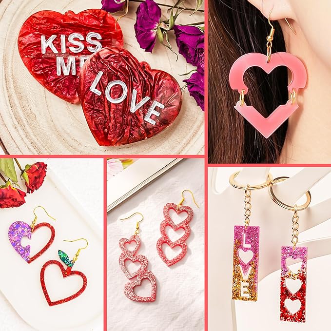 YODOYO Christmas Resin Earrings Mold 5PCS Love Theme Earring Keychain Making Kit UV Resin Molds Silicone DIY Heart Earring Jewelry Making Supplies for Earrings, Necklaces, Pendants, Keychains