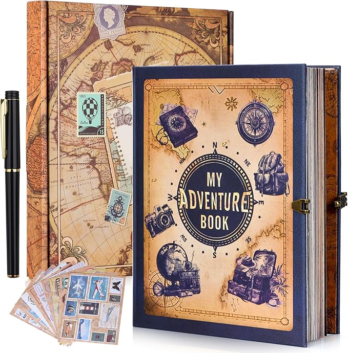 My Adventure Book Scrapbook – Retro-Style Embossed Photo Album with 124 Pages, DIY Memory Travel Journal for Couples, Anniversary, Wedding, and Valentine's Day Gifts(Mystic Blue Adventure Style)