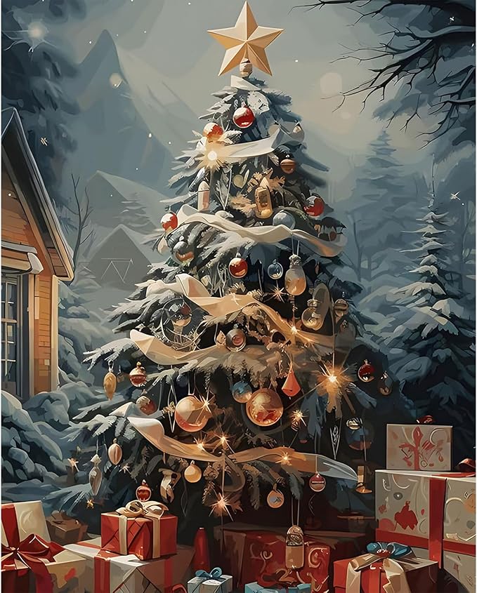 EMIEAUFG Christmas Diamond Art Kits for Adults, Christmas Tree Diamond Paiting Kit for Beginners, 5D DIY Round Full Drill Craft Diamond Dot Gem Art, Home Wall Decor 12" x 16"