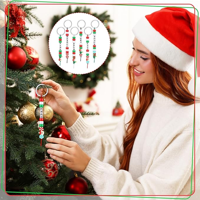 Landical 564 Pcs Christmas Bead Keychain Making Kit DIY Name Bead Key Chain Craft Xmas Bag Charm Letter Alphabet Candy Cane Santa for Xmas Gift Jewelry Key Ring Backpack Accessories(Sweet Color)