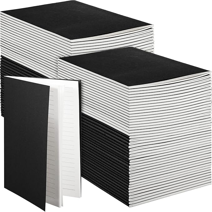 mimorou 100 pcs journals notebooks bulk - kraft softcover a5 small notebooks 5.5 inch x 8.3 inch notepads with 60 page 30 sheet for writing sketch travel office supplies(black,lined)