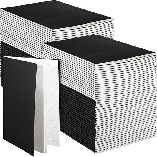 mimorou 100 pcs journals notebooks bulk - kraft softcover a5 small notebooks 5.5 inch x 8.3 inch notepads with 60 page 30 sheet for writing sketch travel office supplies(black,lined)