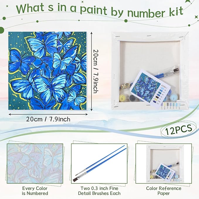Nezyo 12 Sets Paint by Numbers Kit with Frame for Adult Beginners, DIY Acrylic Paint by Number Canvas for Painting Party Activity Birthday Gift, 8 x 8 Inch