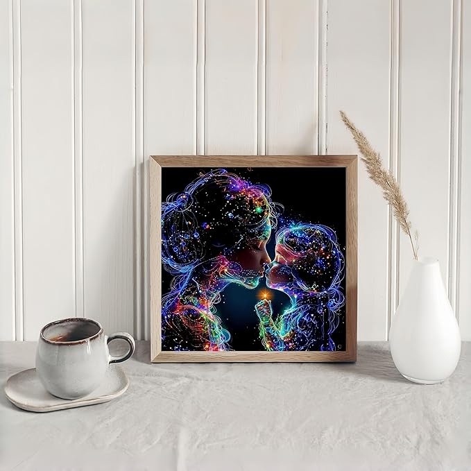 Diamond Art Kits for Adults Family Affection, DIY 5D Diamond Painting Kit for Beginners, Mom Daughter Full Round Drill Gem Art Dots for Adults, Diamond Dots Paintings Crafts Home Wall Decor 14X14 Inch