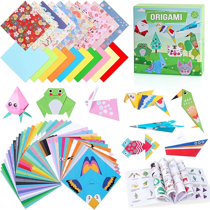 Origami Paper for Kids Crafts, 350 PCS Origami Paper Kit, Vivid 200 Cartoon Origami Objects+100 Solid Color Papers+50 Traditional Japanese Patterns with Instructions, Origami for Kids Adults Beginners