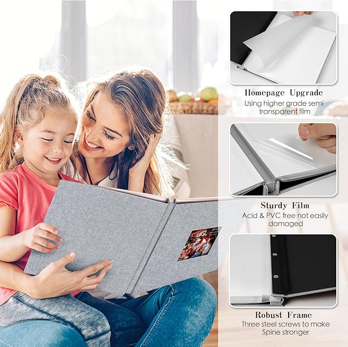 Spbapr Large Photo Album Self Adhesive Linen cover DIY Magnetic Scrapbook album with A Metal Pen Hold 4x6 5x7 6x8 8x10 10x12 Pictures 13.2"x12.8"60pages