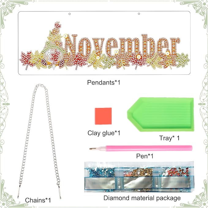 LazyFold Diamond Painting Kits Hanging Pendants, DIY Crystal Rhinestone Wreath Kits, Colored Imitation Art Point Diamond Art Window Pendants Home Garden Wall Door Birthday Festival Gifts (November)
