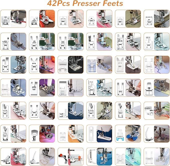 Presser Foot Set 42Pcs, Sewing Machine Presser Feet Kit Accessories with Manual for Brother, Babylock, Singer, Elna, Toyota, New Home, Simplicity, Necchi, Kenmore Low Shank Machines