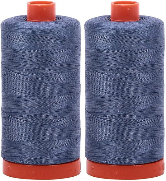 2-Pack - Aurifil 50WT - Blue Grey (1126) Solid - Mako Cotton Thread - 1422 Yards Each
