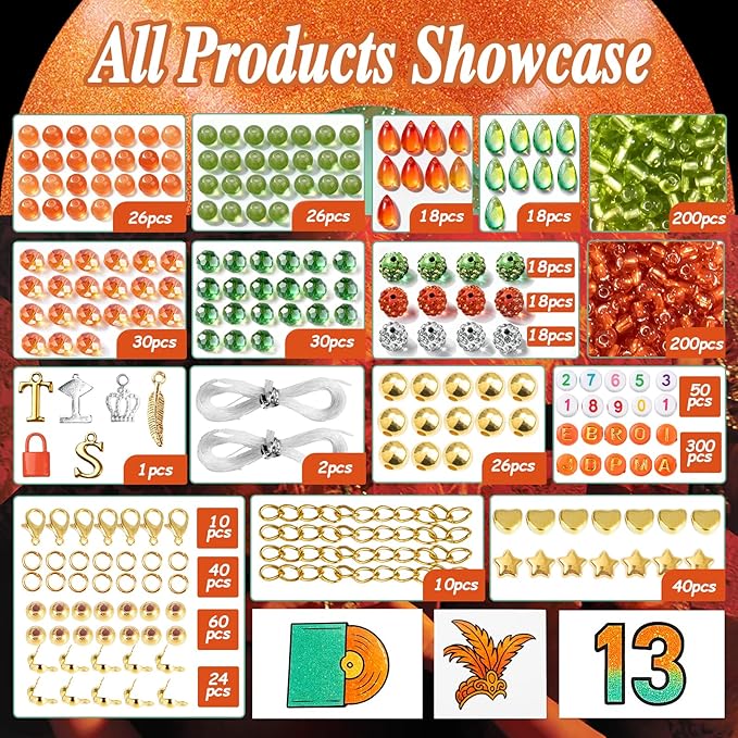 Goldwise Friendship Bracelet Making Kit for Fans, Orange Beads for Jewelry Making,Letter Beads (A-Z),Varieties of Charms, DIY Crafts for Gifts Birthday