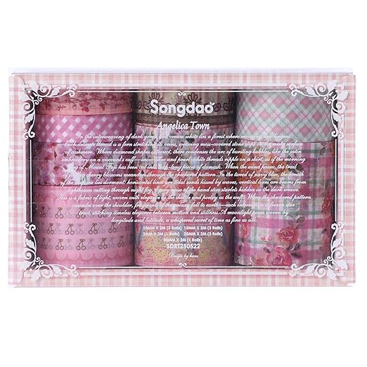 10 Rolls Vintage Floral Washi Tape Set Pastel Plaid Arts Adhesive Tapes Soft Colors Decorative Masking Tape Sets for Craft, Kids, Scrapbook, DIY, Gift Wrapping (Pink Blossom)