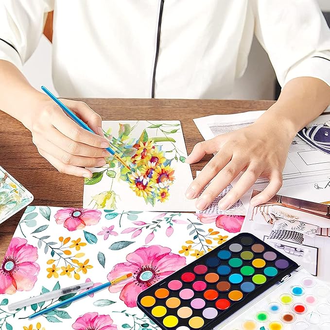 48-Color Watercolor Paint Set With Brush, Refillable Water Brush Pen, Palette, and Water-Washable Paints for Kids, Adults and Artists