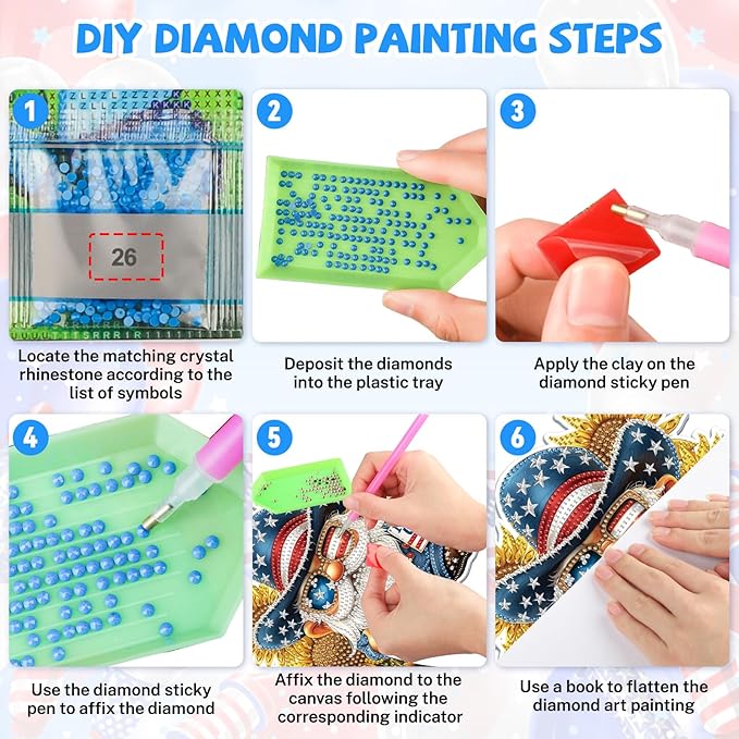 Bowetile Independence Day 5D Diamond Art Hanging Gnome Kits for Adults, 4th of July Diamond Painting Sunflowers Window Pendant Kits, Special Shape Gem Art Suncatcher Ornament for Home Wall Decor
