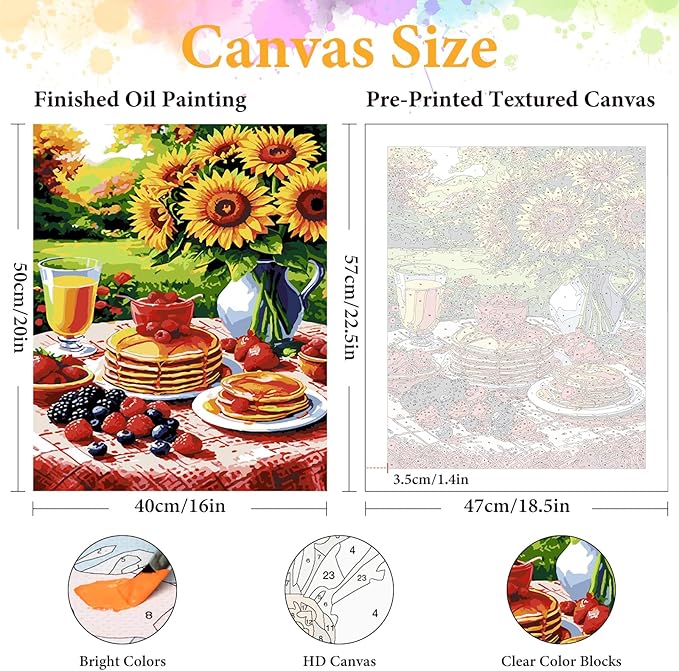 Okarina Paint by Numbers Kit for Adults Beginner Delicious Dessert, Adult Paint by Number Kits on Canvas, Flower DIY Acrylic Oil Painting by Numbers for Adults, Perfect for Home Wall Decor 16X20 Inch