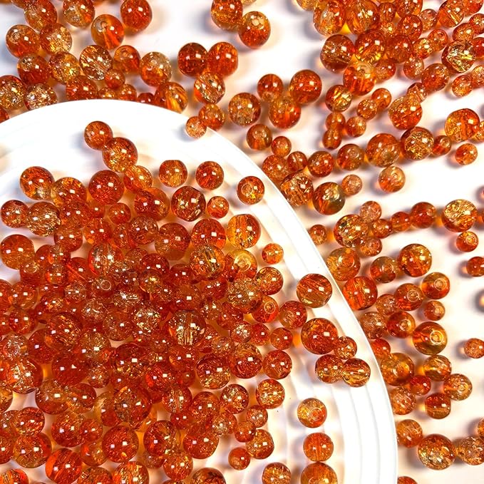 Glass Beads for Jewelry Making, 315Pcs Crackle Round 6/8/10mm Crystal Beads for Bracelet Craft Necklace Earring Making Wine Charms Wind Chimes, Red Amber with Light Yellow Color