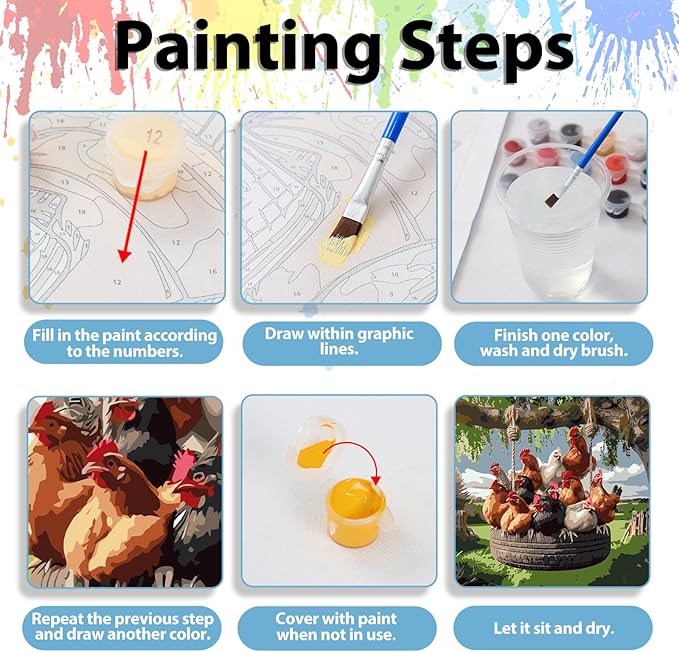 hkejoi Chicken Paint by Number for Adults, Easter Paint by Numbers Kit for Adults Beginners, Painting by Number DIY Crafts Acrylic for Gift Home Decor 16x16 in