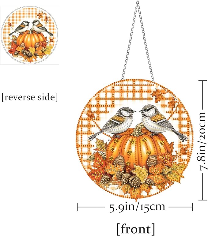 Pavemlo Hanging Diamond Art Kits for Adults Halloween Bird – 8x8 Inch Double-Sided Acrylic Board DIY Crystal Diamond Suncatcher Pendant, Sparkling Home Wall or Window Decoration Handmade Gift