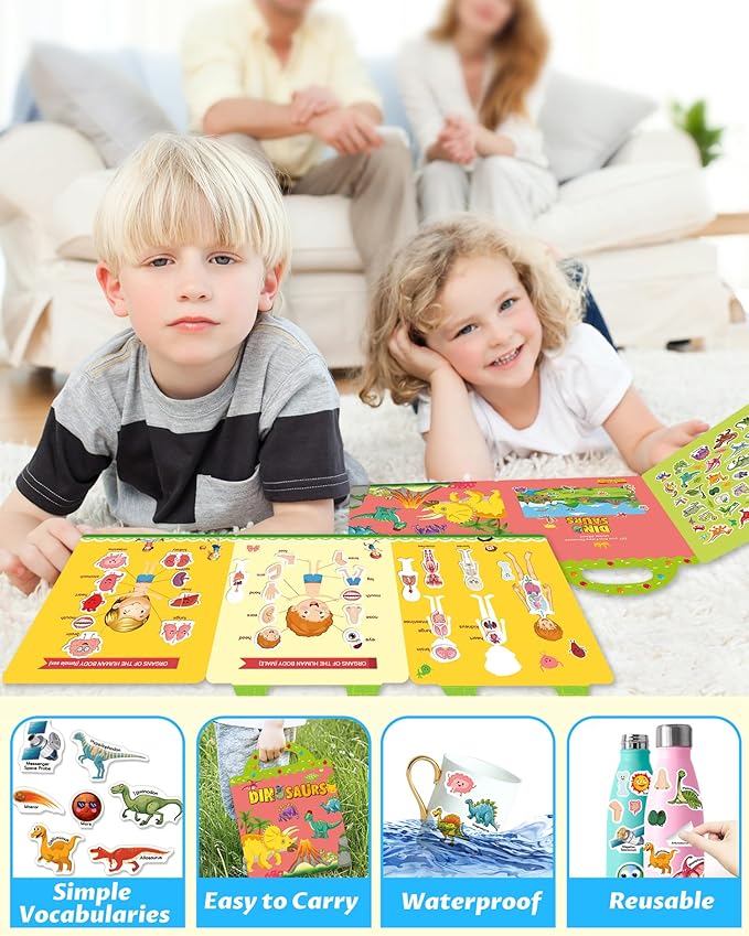walenced reusable sticker book for toddlers, stickers for kids, toddler sticker book, toddler craft activities, toddler travel toys ages 3 and up boy girl birthday gifts